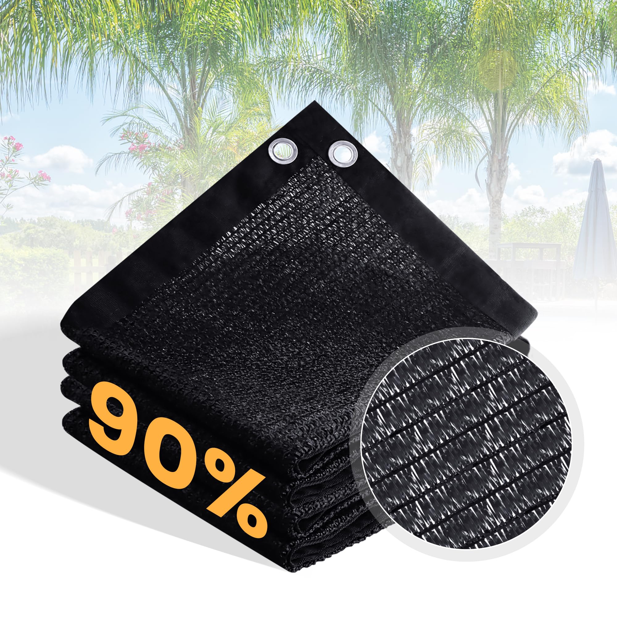 VICLLAX 90% Black Garden Shade Fabric Sun Shade Greenhouse Netting Outdoor Mesh Shade Cloth with Grommets for for Greenhouse, Lawn, and Outdoor Use, 5