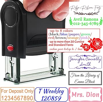 Custom-Name-Stamps Self-Inking Signature Stamp Name Stamp Self Inking Personalized Customized Signature Rubber Stamp -5 Colors Choices and Many Fonts Options -UP to 2 Lines Small Black