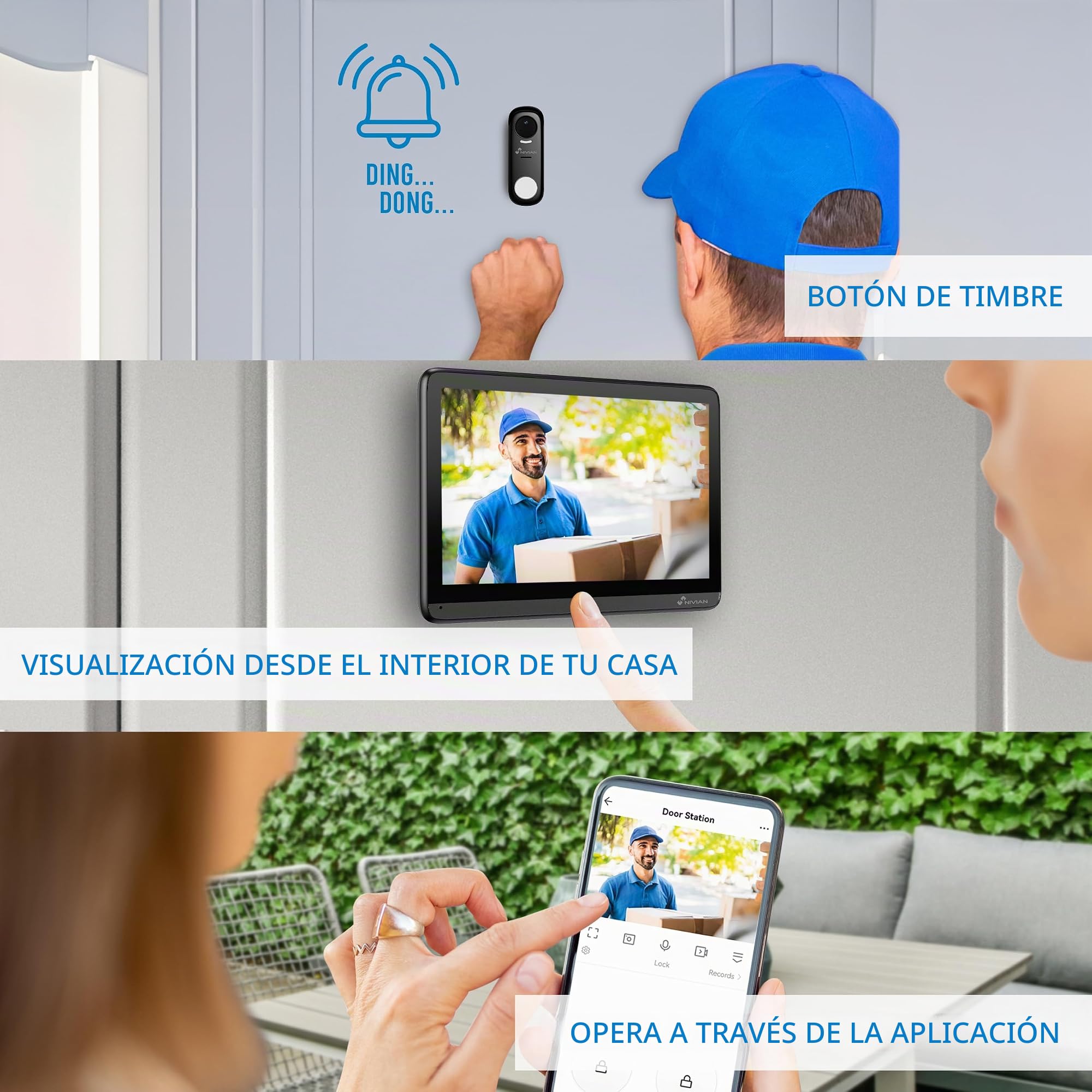 NIVIAN Videoportero Inteligente Inalámbrico WiFi con Monitor Táctil 7” Full HD, App Tuya, Audio Bidireccional y Abrepuertas Remoto, Placa Exterior IP65 con Visión Nocturna – Smart Security