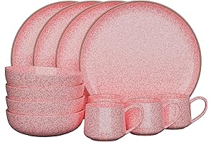 American Atelier Pink Dinnerware Set for 4 with Plates, Bowls, Mugs