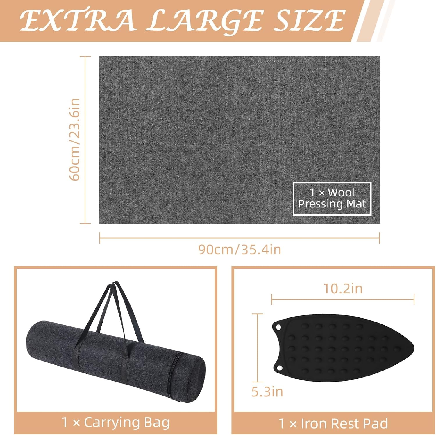 24" X 36" Wool Pressing Mat, 100% Felted Wool Ironing Mat Pad Wool Felted Iron Board Quilting Supplies and Notions, Ideal for Ironing, Quilting, Sewing