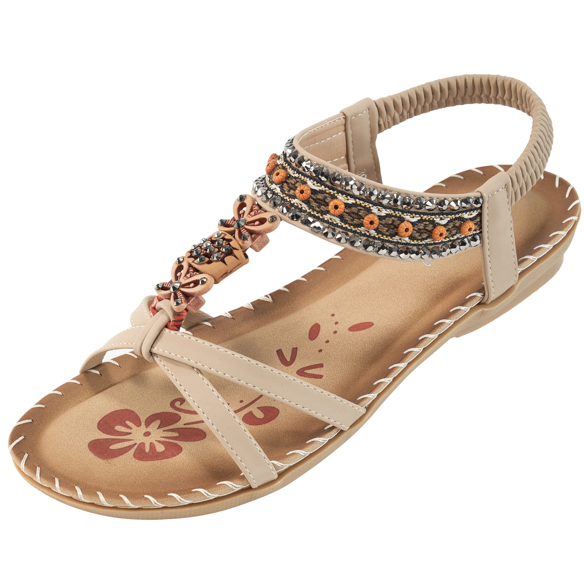 AblanczoomWomens Sandals Comfort Flats Shoes with Slip on Sandals for Women Casual Summer Dress Shoes Ankle Elastic Bohemian Beach sandals