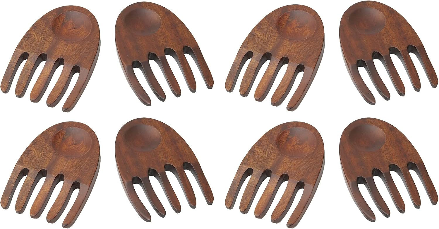 Woodard & Charles Wood Salad Hands Servers, 6" x 4", Cherry Stain