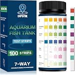 DIPSTIK Bandes d'essai de l'aquarium, 7-Way Trousse d'essai du bassin de poissons d'eau douce en eau salée, 100 Bandes, nitrates, nitrites, chlore, dureté, alcalinité, carbonate, pH