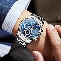 Vista 7 de OLEVS Reloj cronógrafo para hombre, esfera grande, multifuncional, fácil de leer, de acero inoxidable, analógico, de cuarzo, con fecha, de lujo