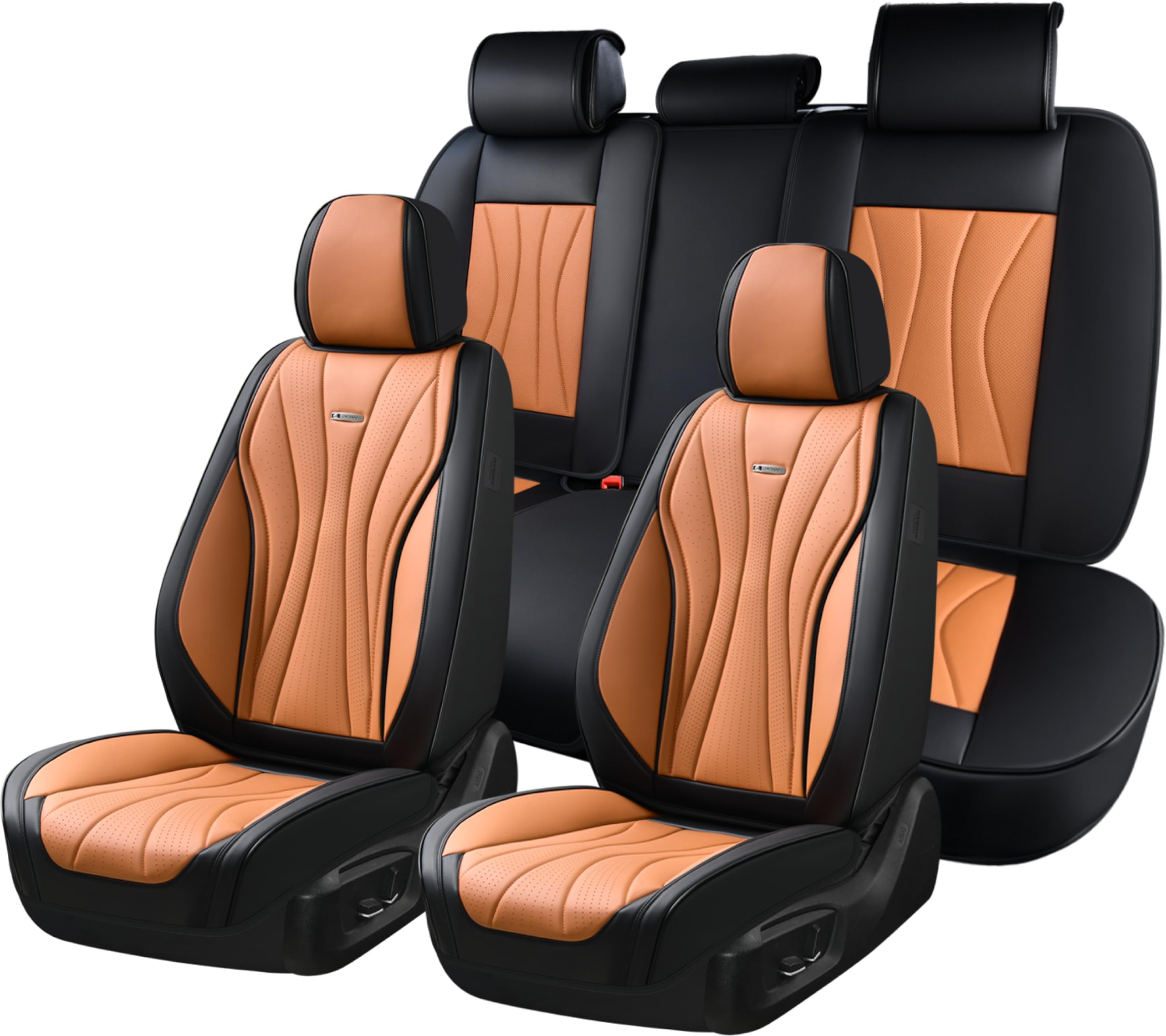 Coverado Seat Covers Full Set, Leather Car Seat Covers, Waterproof Seat Covers for Cars, Front and Back Seat Covers, Car Seat Protectors Car Seat Cushions Universal Fit for Most Cars, Black&amp;Brown
