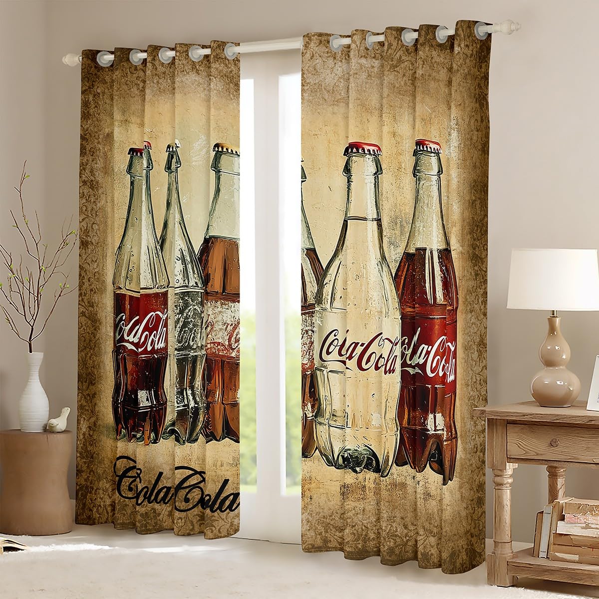 Feelyou Boys Girls Vintage Cola Window Curtains Summer Holiday 30%-50% Blackout Shades Rustic Window Drapes Kids Drinks Teens Bedroom Decor (2 Panels, 52 x 84 Inch)