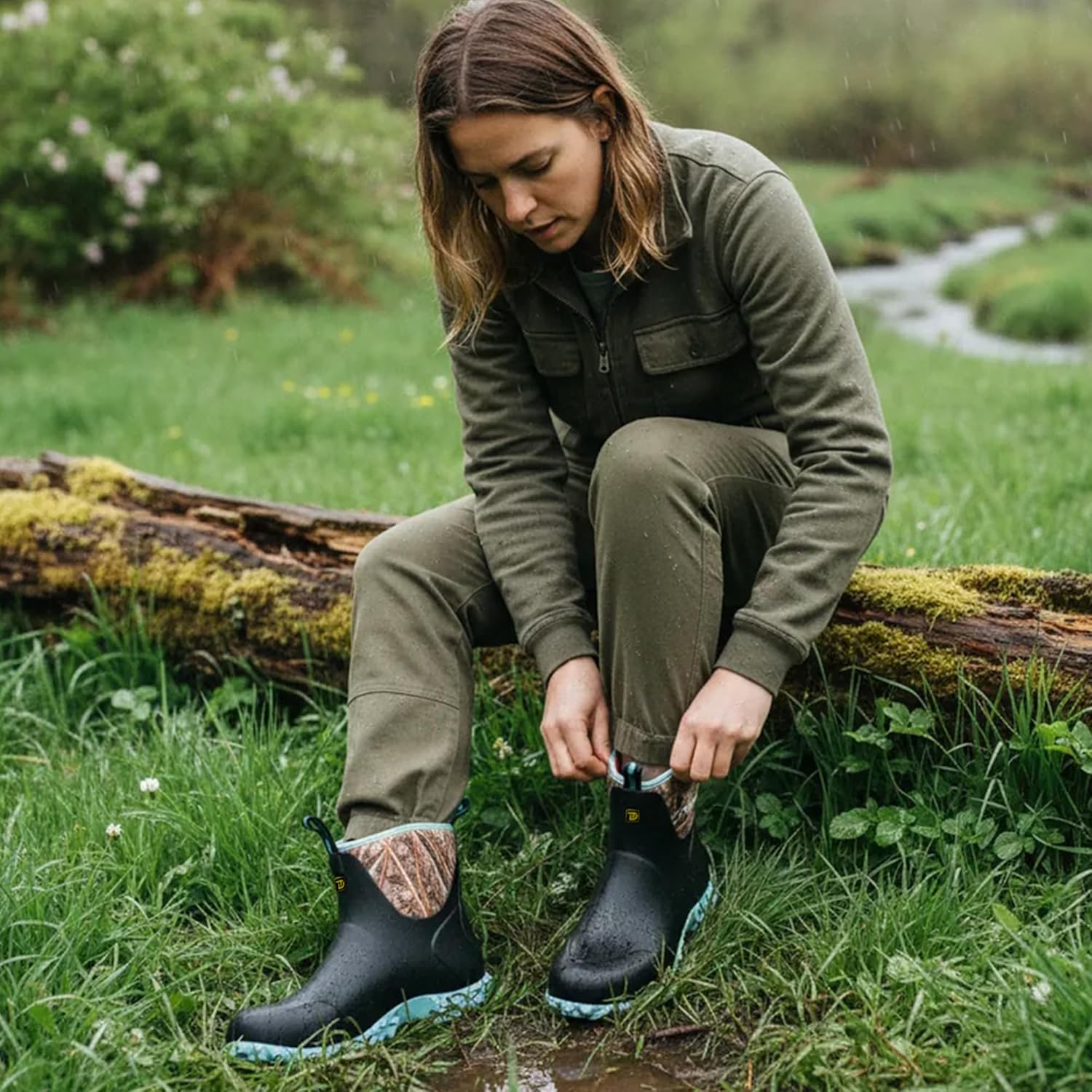 Trudave Rubber Waterproof Boots for Women - Women's Rain Boots Insulated, 6mm Neoprene Mud Boot with Steel Shank, Anti-Slip Outdoor Work Shoes for Hunting, Gardening, Farming, Yard Working
