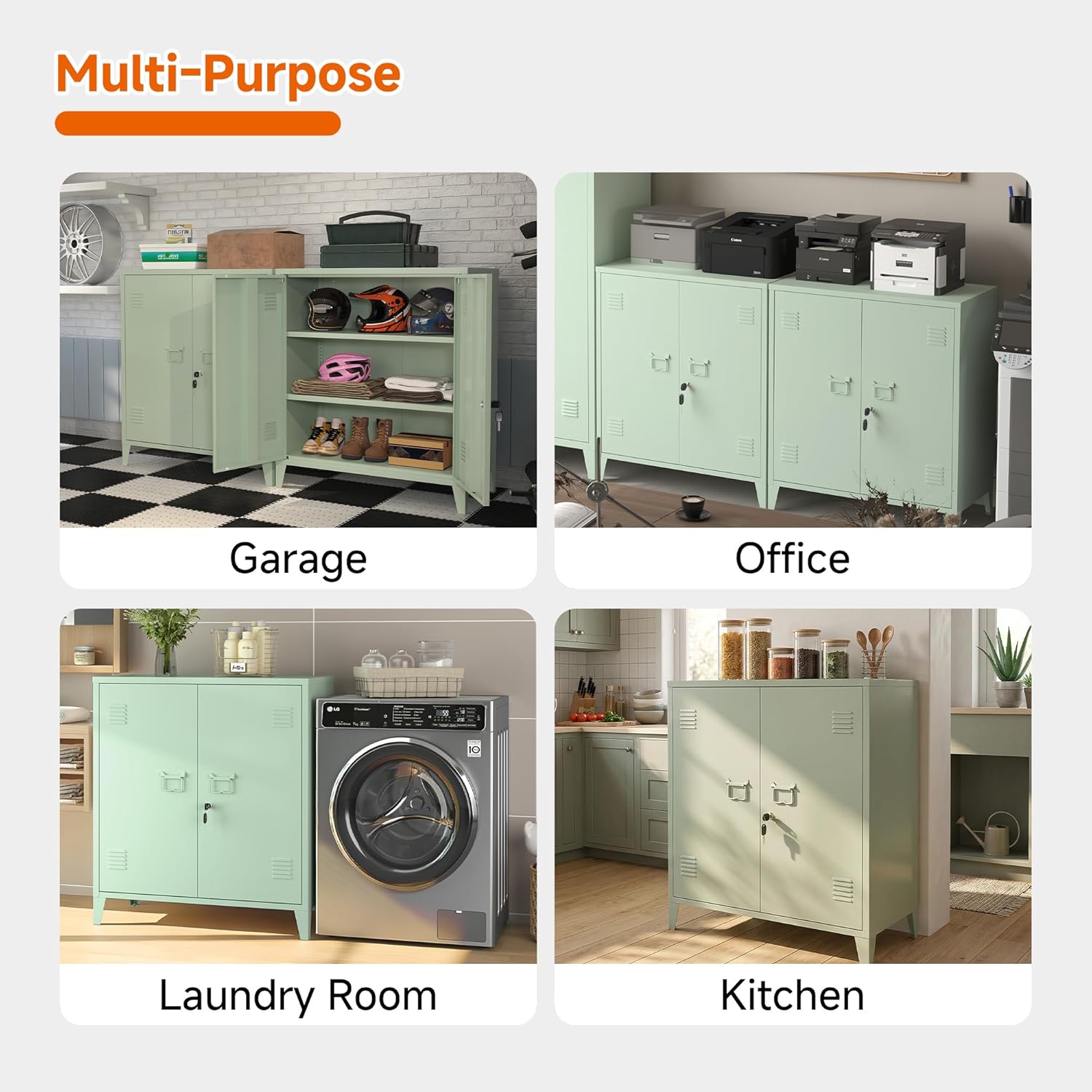 Metal Storage Cabinet 35.4”H Locking Storage Cabinet with 2 Adjustable Shelves and Doors, Small Storage Cabinet for Home Warehouse Office Garage (Green)