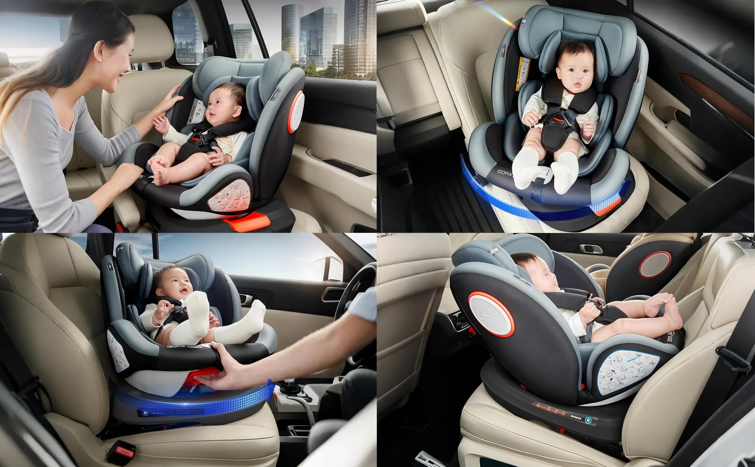 Magic ZC Giratorio 360° Silla Coche, Altura e Inclinación Ajustables Silla Coche Bebe, Anticolisión Sillita Bebe Coches, Fácil de Limpiar Sillita Bebes Coches (Black without Foot Rest Frame)