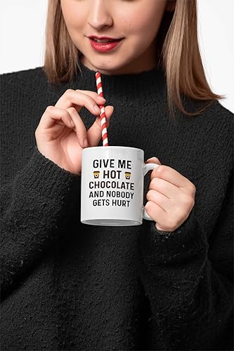 Miniatura 3 de Funny Hot Cocoa Mug. Give Me Hot Chocolate and Nobody Gets Hurt 11 oz Coffee Cup. Novelty Gift idea for Winter and the Holidays.