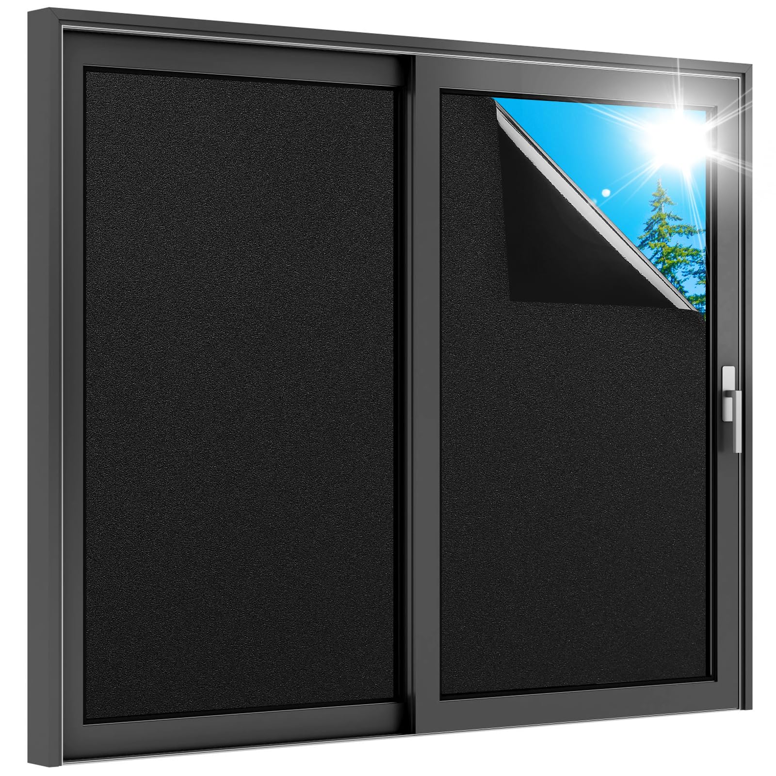 rabbitgoo Pellicola per Vetri Finestre Privacy 44.5x200cm Pellicola Oscurante Vetri Auto Non-Adesiva con Griglia Vetrofanie Privacy Finestre Anti-UV Nera Rimovibile per Ufficio, Bagno, Camera da Letto