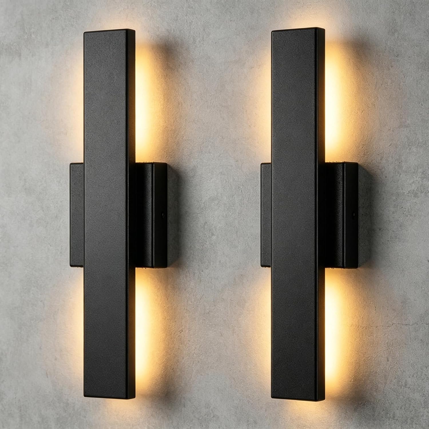 VINYAO 2 Pack 15.7” 20W Modern Linear LED Outdoor Wall Light Exterior Lighting Fixtures,Matte Black，for Porch, Patio, Garage, Exterior Doors, Patio Walls