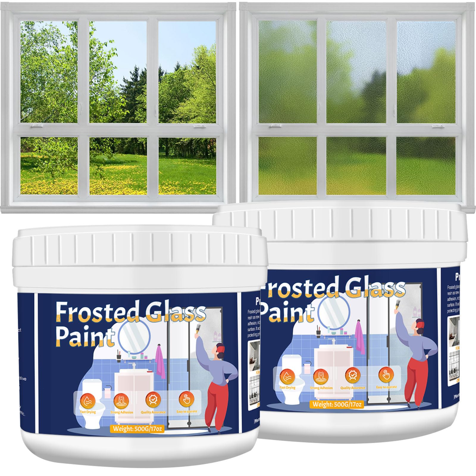 Frosted Glass Paint Kit for Window Privacy, 35Oz Waterproof & UV Resistant Window Paint for Bathroom, Kitchen, Room, Sliding Door, Water-Based Frosted Glass Spray