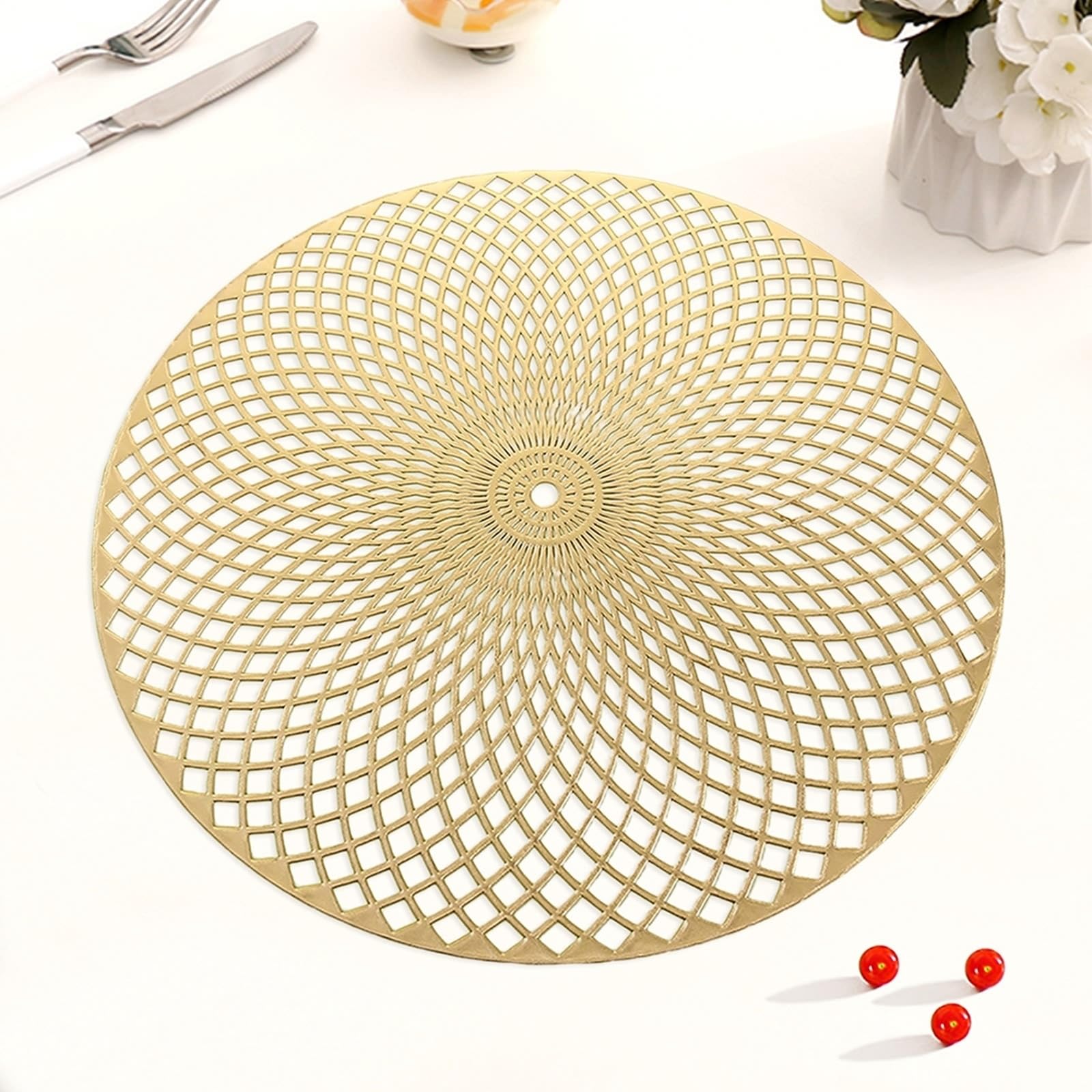 Placemat Juego de 10 manteles individuales dorados con patrón geométrico de rombos de 38 cm para cocina y comedor