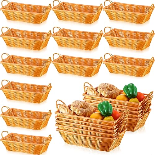 Roshtia 12 cestas de pan de mimbre con asa, cestas de pan tejidas rectangulares de ratán para frutas, cestas para servir alimentos, cestas para
