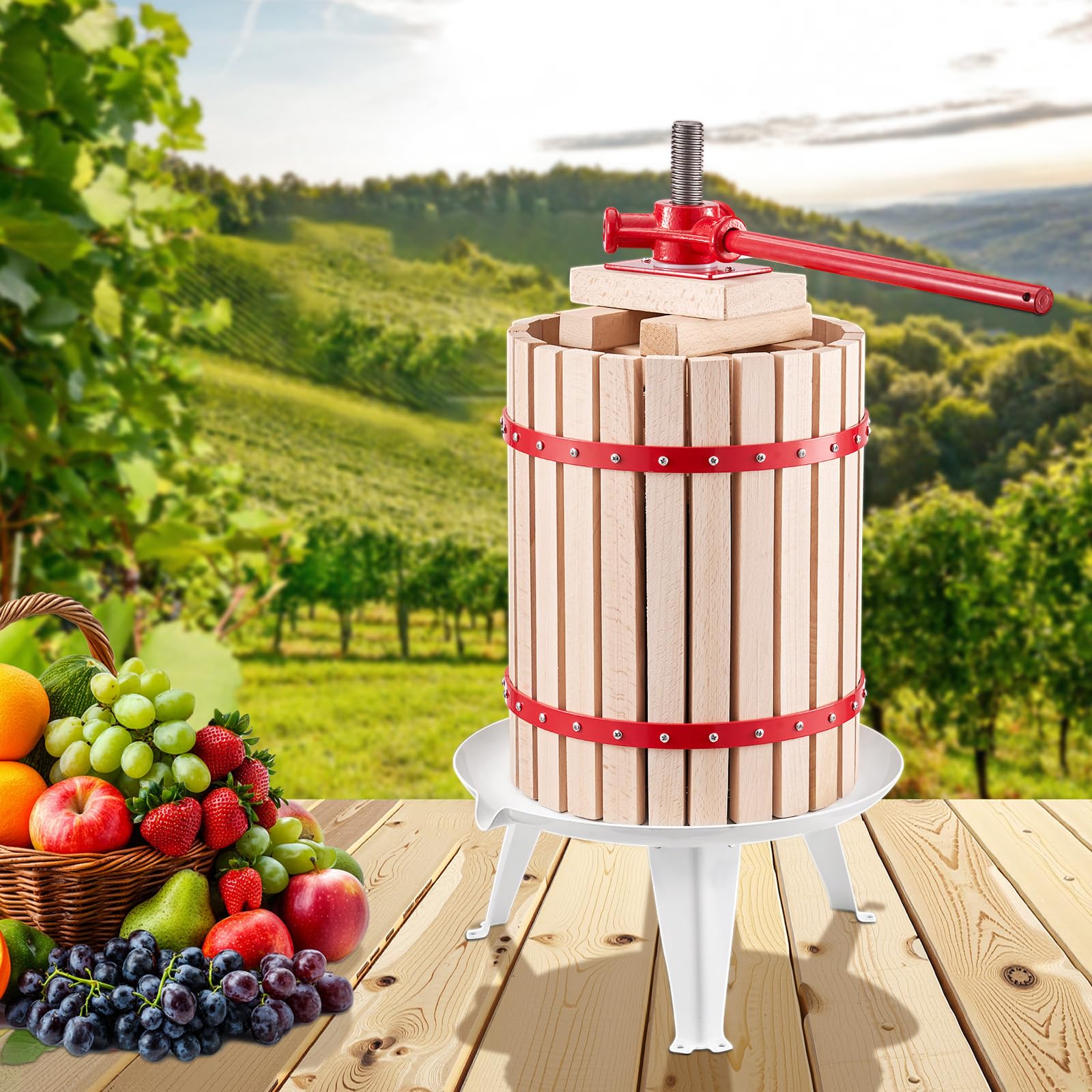 VEVOR Pressa Manuale per Vino di Frutta Cesto in Legno Massello 18L con 8 Blocchi, Spremiagrumi Manuale per Bevande Alcoliche Pressa per Sidro, Mela, UVA, Tintura, Miele, Olio d'Oliva Cucina, Casa