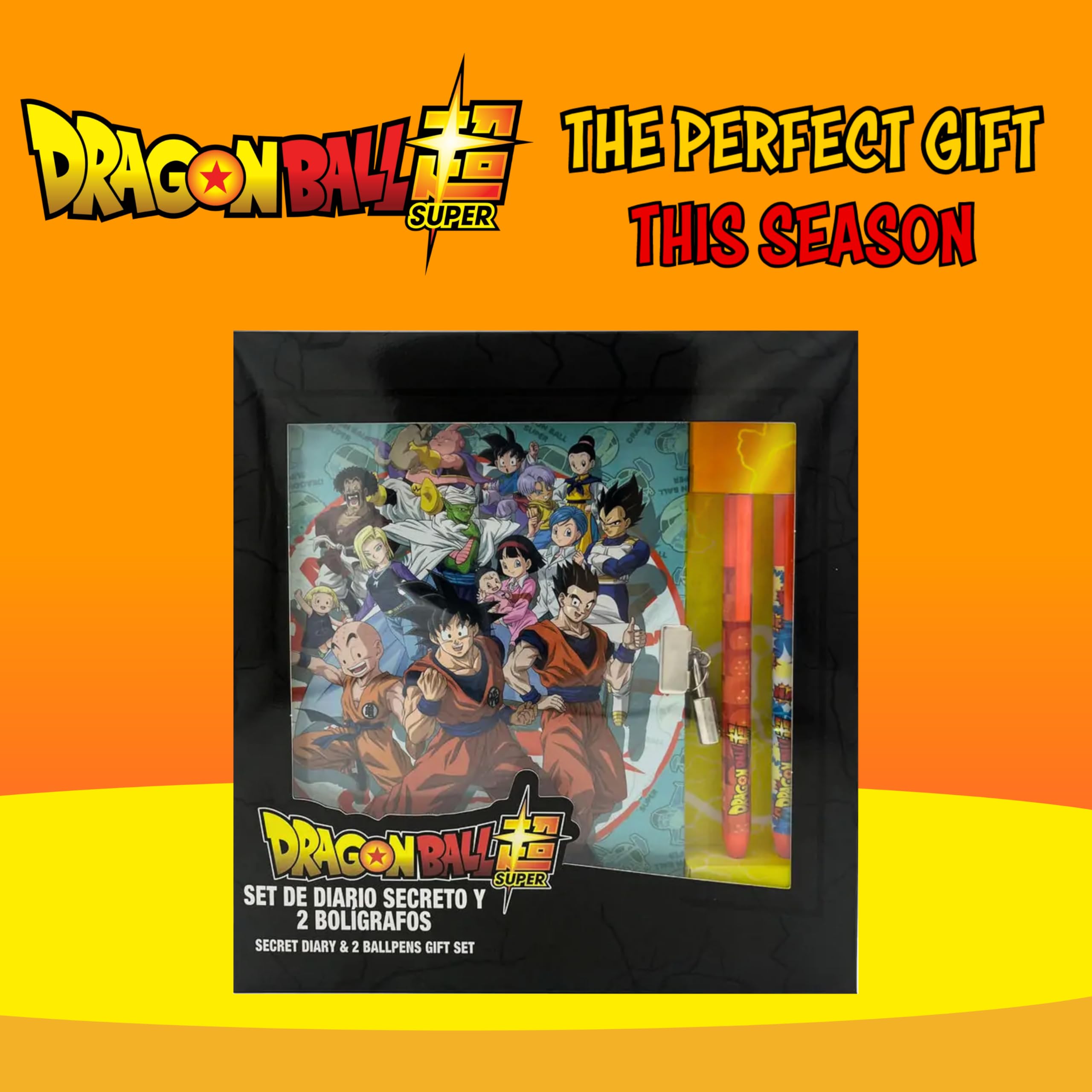 Dragon Ball Z Diario Secreto, Incluye Boligrafo, Cuaderno y Candado con Llaves, Set de Regalo para Niños y Adolescentes