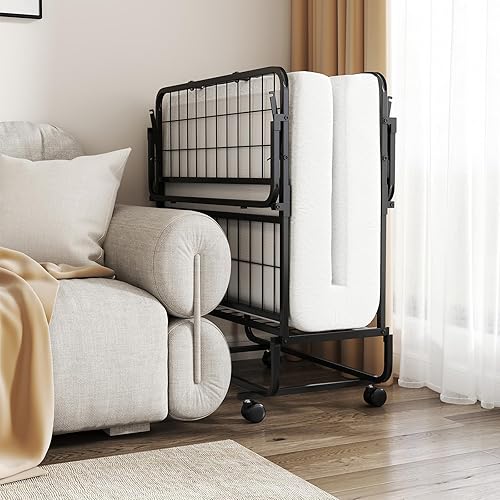 Miniatura 4 de Giantex Cama plegable con colchón para adultos, camas plegables de tamaño individual para invitados, cama plegable portátil que ahorra espacio con