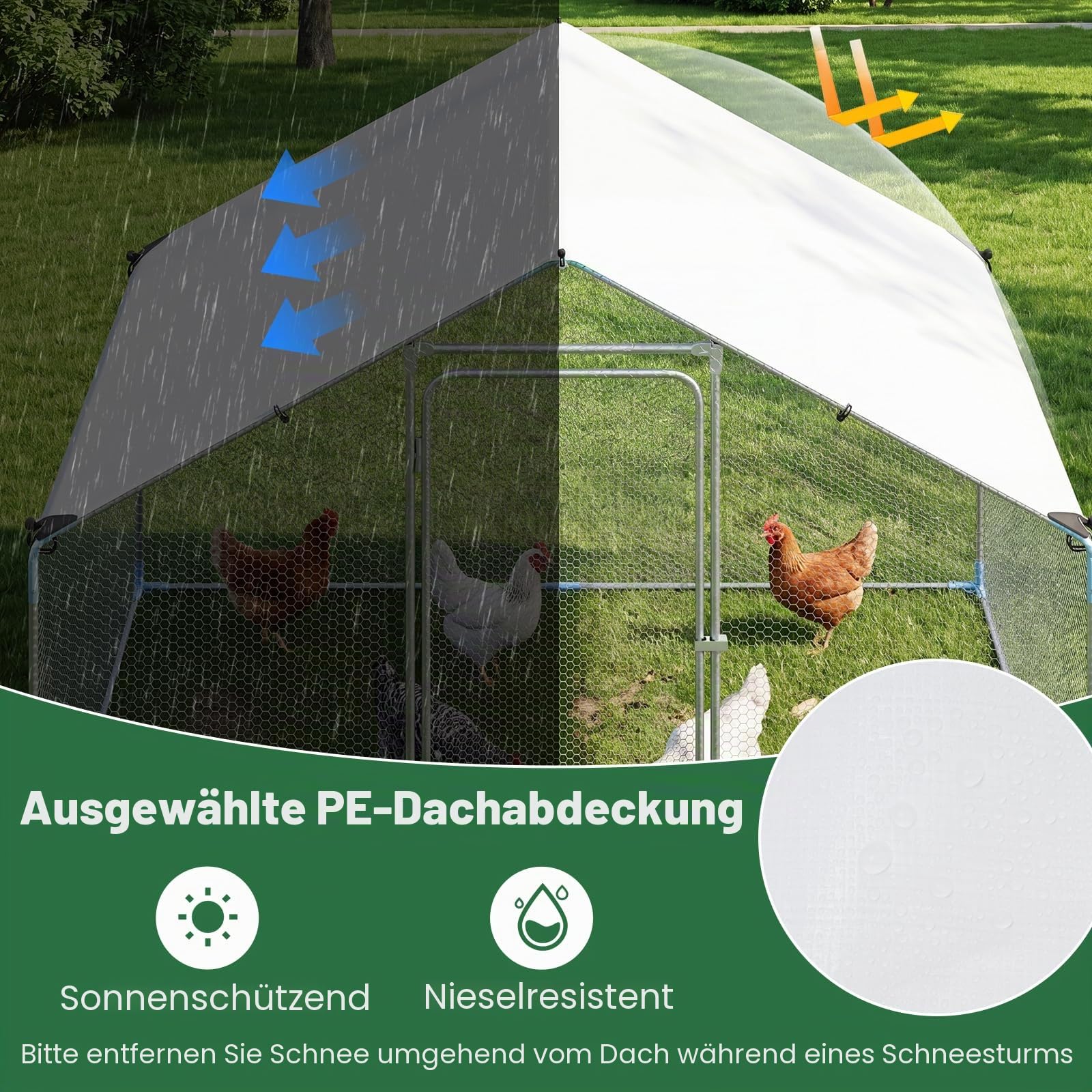 COSTWAY Hühnerstall 3x2x2m | 6 m², Freilaufgehege Metall, begehbarer Hühnerauslauf mit wasserfestem PE-Dach & Sicherheitsschloss, Hühnergehege für Hühner Geflügel Kleintiere, Silber