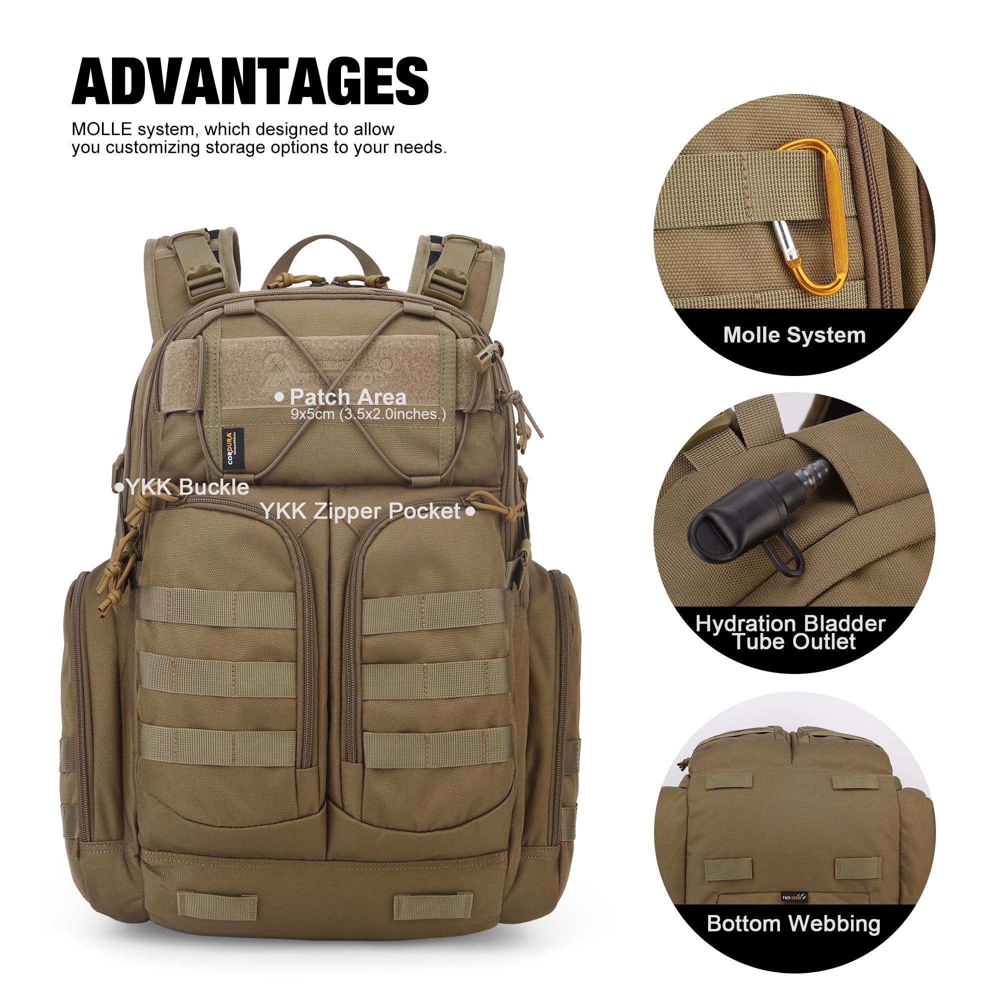 Mardingtop 40L Militärrucksack Molle System Taktischer Rucksack | für Herren aus Cordura Wanderrucksack für Outdoor, Trekking, Bergsteigen