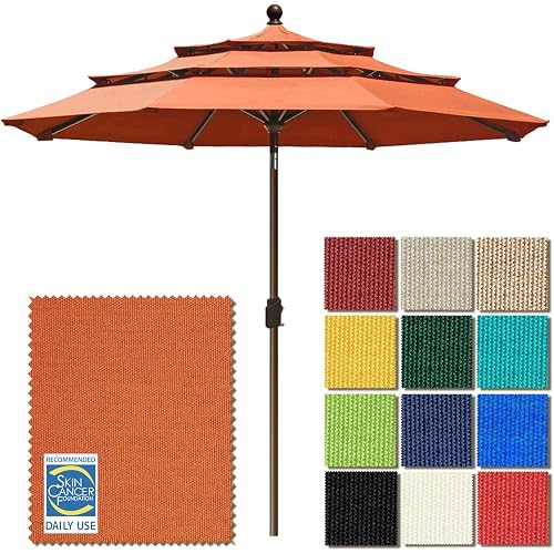EliteShade USA 10-Year-Non-Fading 9ft 3-Tier Market Patio Umbrella, Commercial Grade Outdoor Table Umbrella with Crank Open, Windproof & UPF 50+ UV Protection, Heavy Duty Ventilation for Garden, Deck, Pool, Backyard, Beach & Bistro, Rust