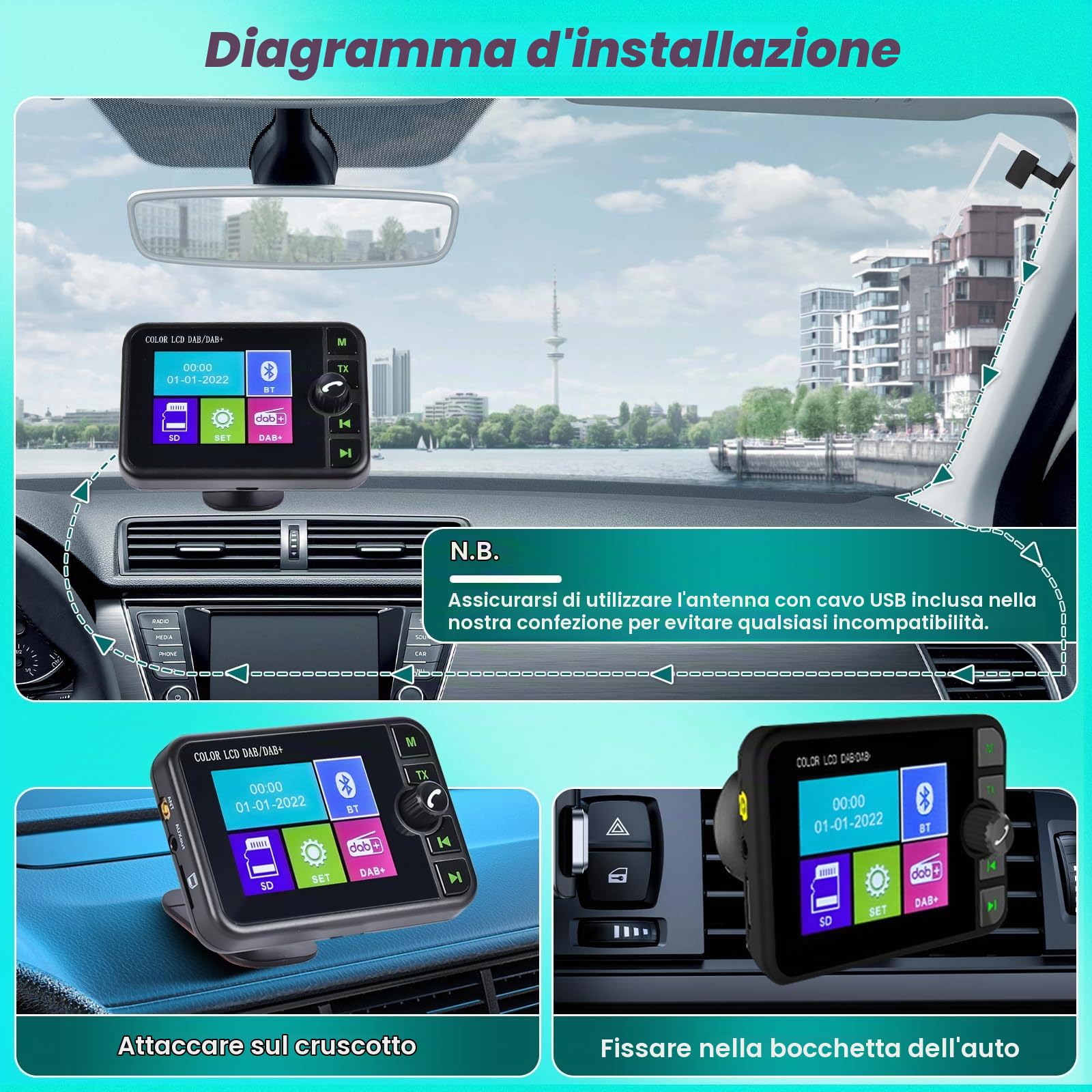 Hikity DAB/DAB+ Adattatore con Schermo LCD da 2, 4, USB 2.0 DAB Digitale Ricevitore Sintonizzatore DAB Dongle per Android Autoradio