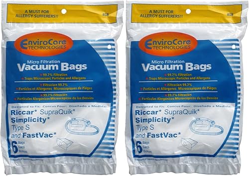 EnviroCare Bolsas de repuesto para aspiradora de microfiltración hechas para adaptarse a los recipientes Riccar SupraQuik, Simplicty Type S y
