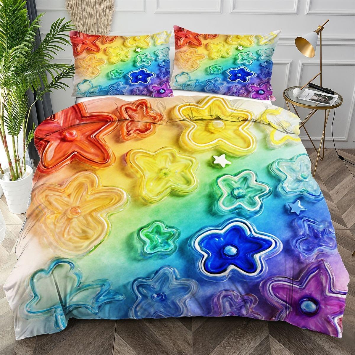 Housse de couette 200x200 fleur colorée parure de lit doux adulte