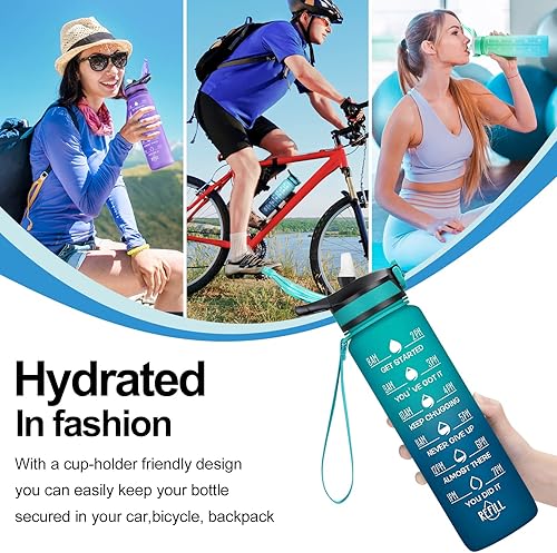 Miniatura 7 de ELYPHINE - Botellas de agua de 3224onzas con pajilla extraíble y marcador de tiempo, botellas deportivas motivacionales con material Tritan sin