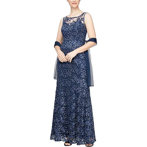 Alex Evenings Women's Long Sleeveless Dress with Shawl