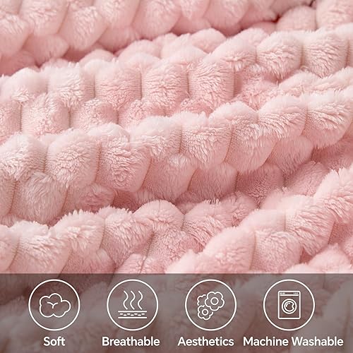 Miniatura 4 de BEDELITE Manta de forro polar  Manta decorativa de jacquard 3D rosa para sofá y cama, suave y acogedora manta cálida de felpa mullida apta para