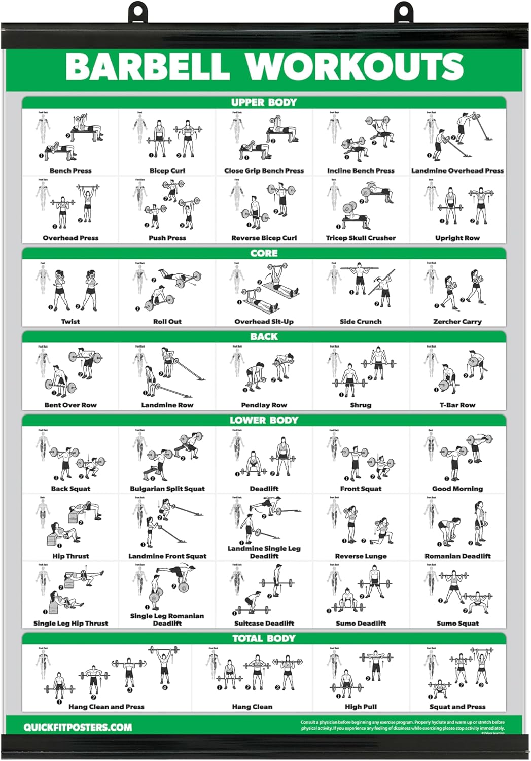 Palace Learning QUICKFIT Barbell Workout Exercise Poster - (with Plastic Frame, 18" x 24")