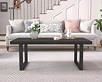 Vista 3 de IBF Mesa auxiliar rústica, de madera y metal, simple mesa central industrial moderna, mesa de cóctel rectangular minimalista de madera para sala