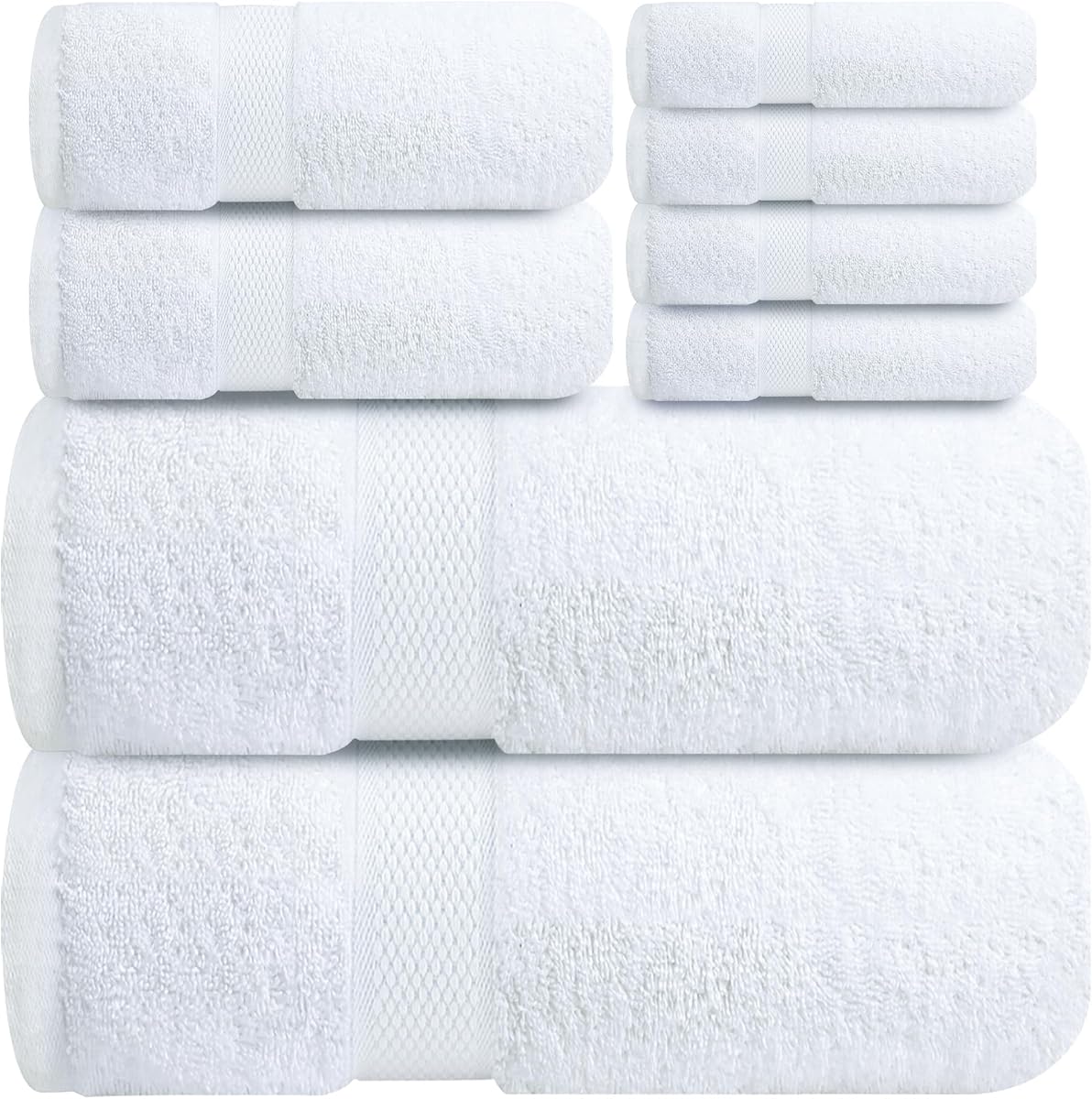Infinitee Xclusives Juego de toallas de baño 100% algodón - Juego de toallas de baño de 8 piezas | (2 toallas de baño, 2 toallas de mano, 4 toallitas) – Toallas suaves y absorbentes para baño – gimnasio, ducha, spa y hotel