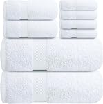 Infinitee Xclusives Luxury 100% Cotton Towel Set – 8 Piece Bathroom Towel Set (2 Bath Towels, 2 Hand Towels, 4 Washcloths) – Soft & Absorbent Towels for Bathroom (Brilliant White)