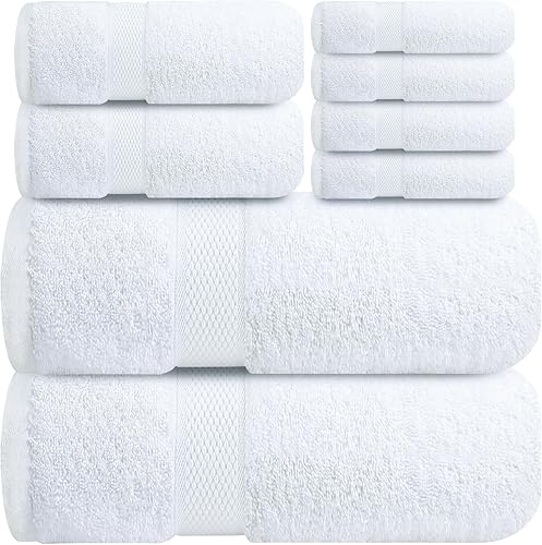 Infinitee Xclusives Juego de toallas de lujo 100% algodón, juego de 8 toallas de baño (2 toallas de baño, 2 toallas de mano, 4 toallas faciales),