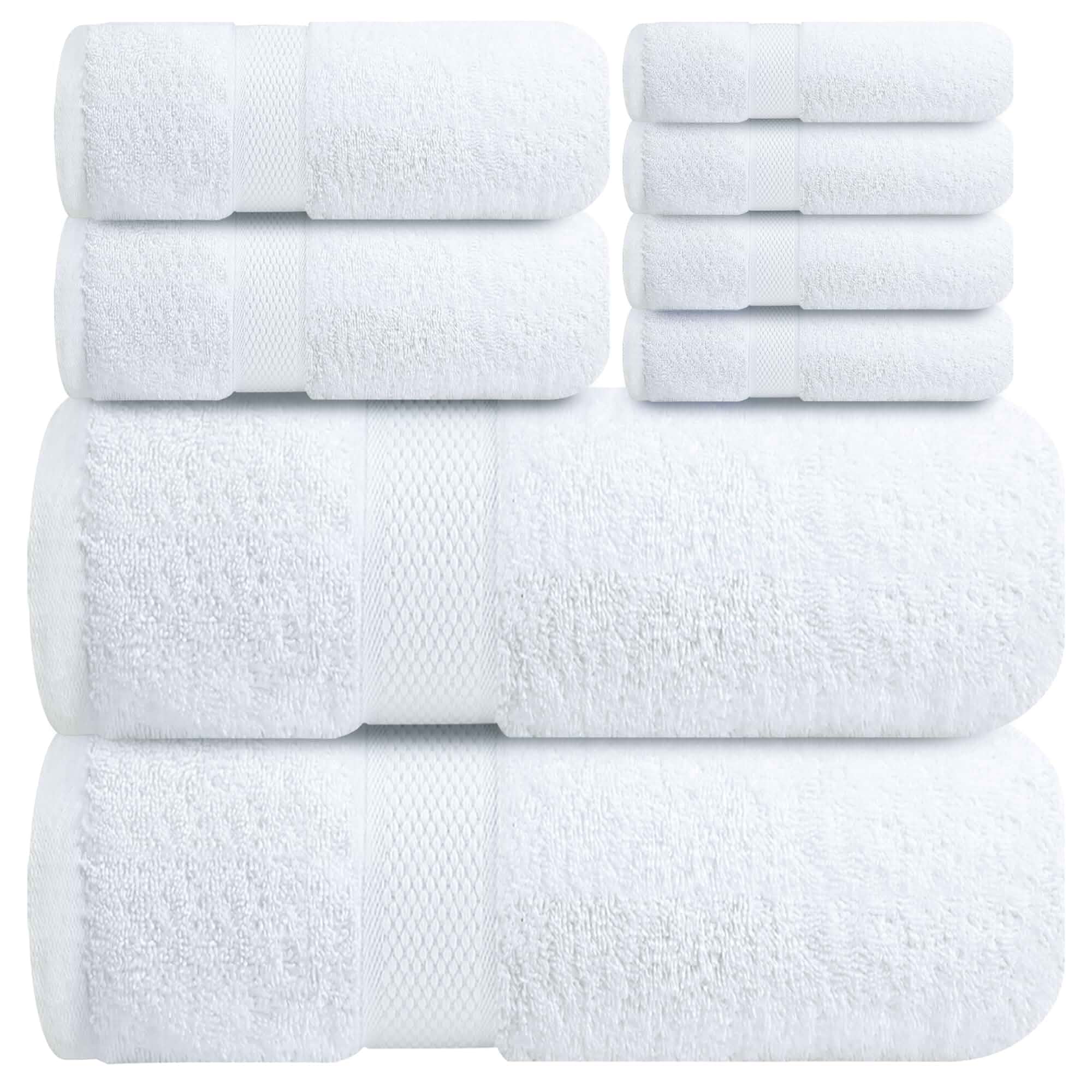 Infinitee Xclusives 100% Cotton Bath Towel Set – 8 Piece Bathroom Towel Set (2 Bath Towels, 2 Hand Towels, 4 Washcloths) – Soft & Absorbent Towels for Bathroom - Gym, Shower, Spa & Hotel Use