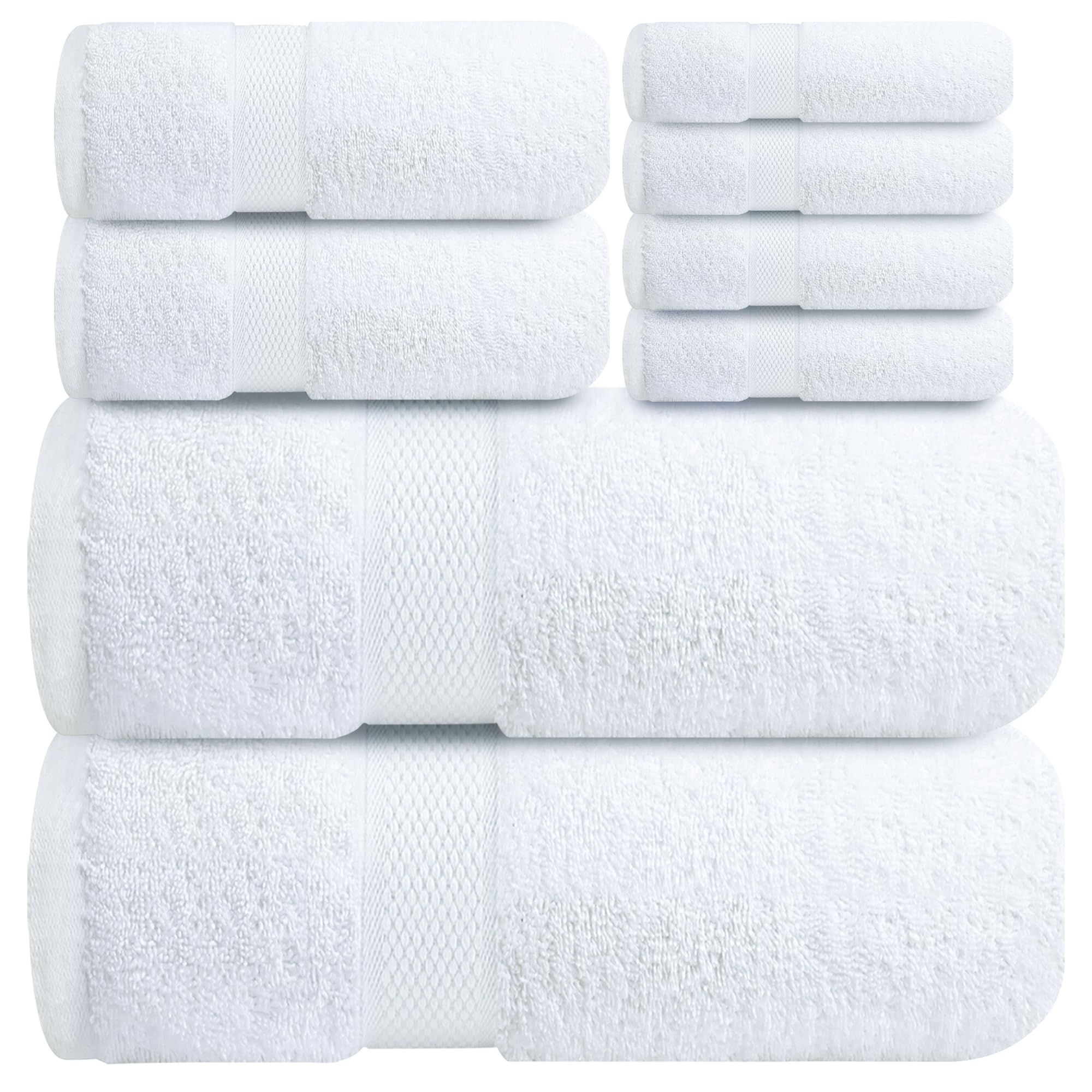 Infinitee Xclusives Luxury 100% Cotton Towel Set – 8 Piece Bathroom Towel Set (2 Bath Towels, 2 Hand Towels, 4 Washcloths) – Soft & Absorbent Towels