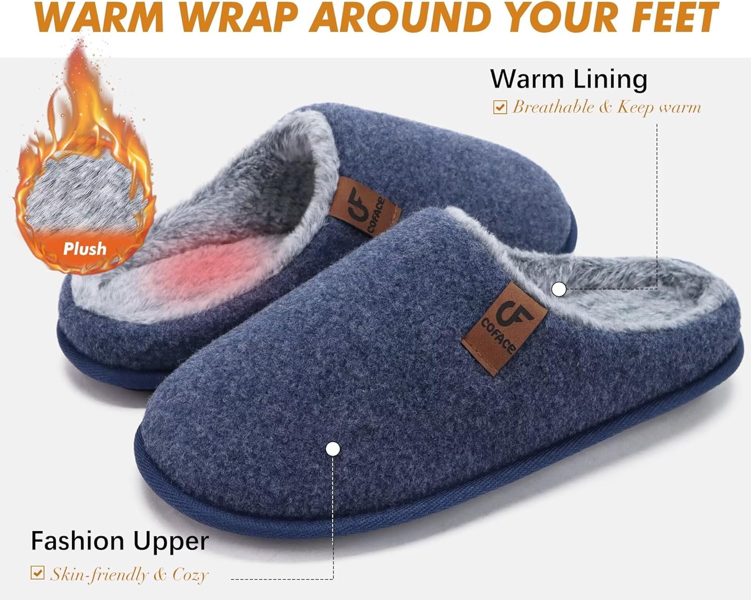 COFACE Mens House Slippers Memory Foam Slipper, Dark Blue Size 10 - Image 4