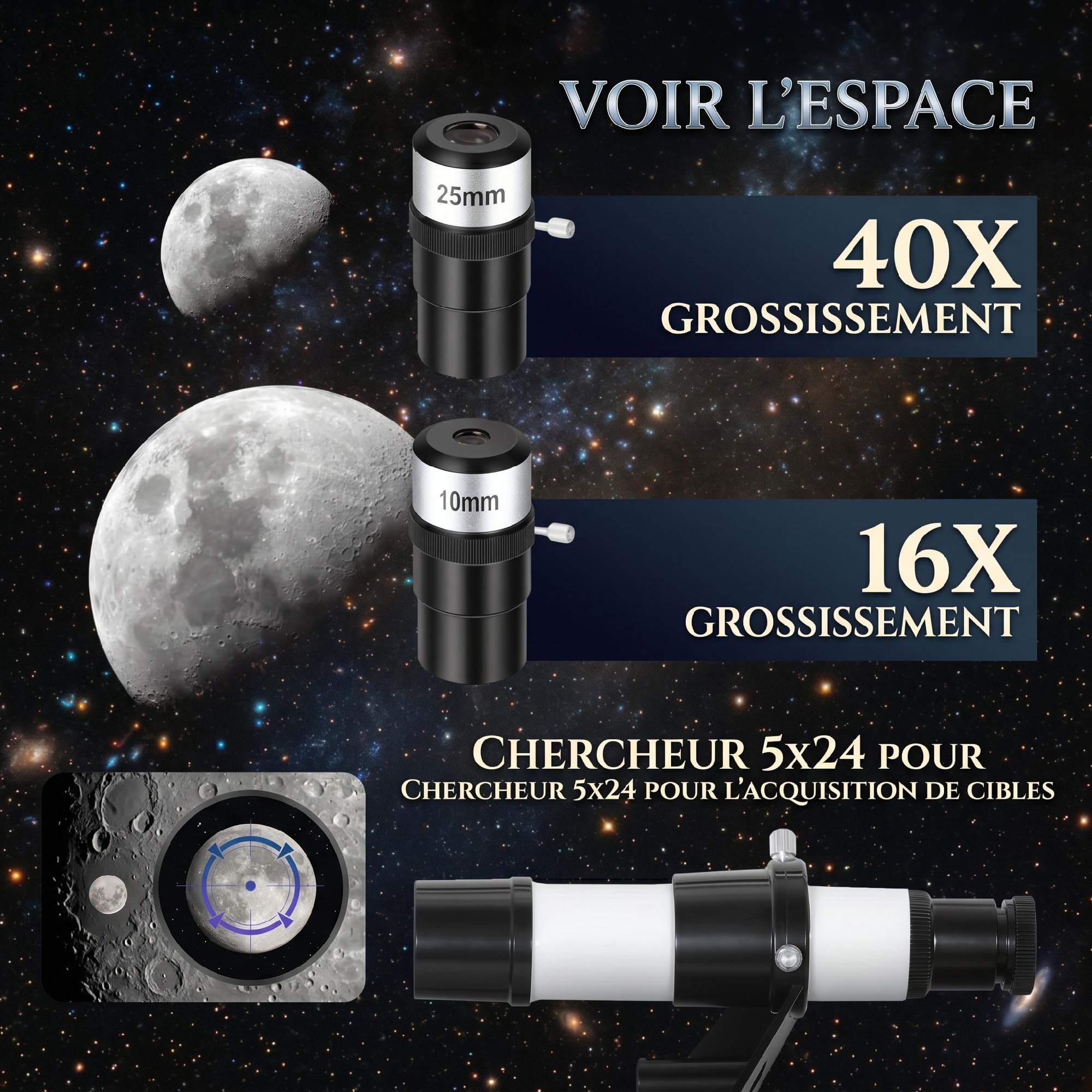 Outsunny Télescope Astronomique pour Adultes et Débutants 70 mm Blanc