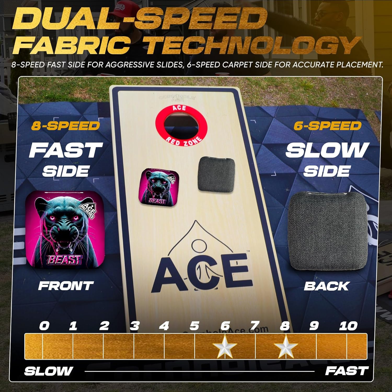 CornholeAce PRO Beast Carpet Cornhole Bags (Set of 4) | Herringbone Fabric, Waterproof, Plastic Resin Filled, Dual Sided, Professional, Regulation Size, 6x6, 16oz, Made in USA