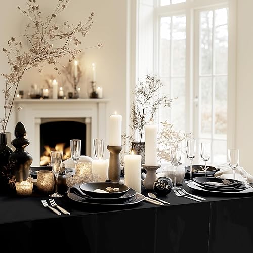 Miniatura 3 de Just Shimmer 6 manteles de papel de aluminio negro de 54 x 72 pulgadas para cumpleaños, graduación, Halloween, fiesta, mantel de plástico