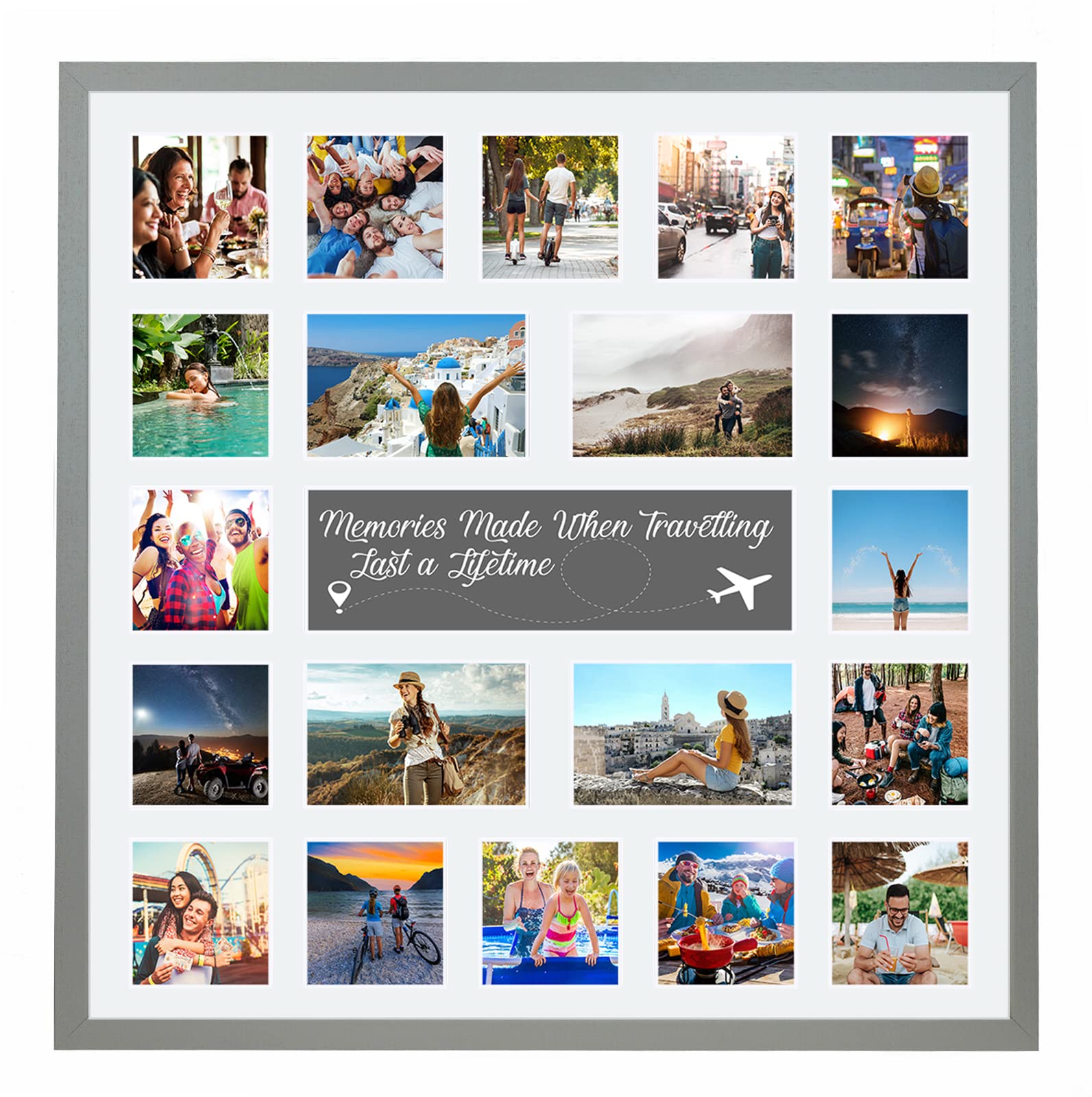 Boldon Framing Pale Grey Large Multi Aperture Picture Photo Collage Frame, Colours And Designs (Travelling, )