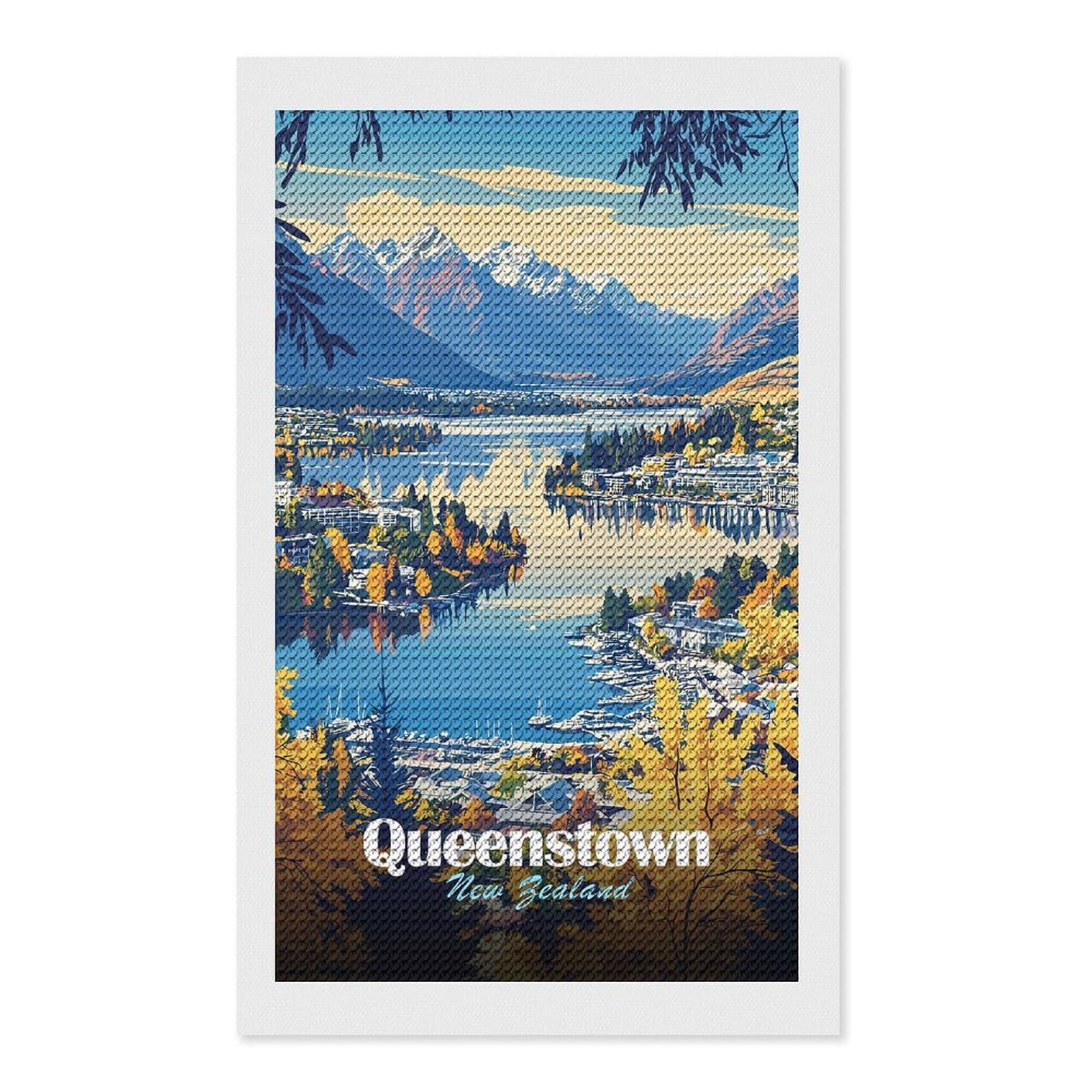 Junmoney Queenstown, New Zealand Landscape(2) Diamond Painting Canvas Set 12"x20", Full Kit Included, Calming Craft to Unwind, Farmhouse Decor, Christmas Gift