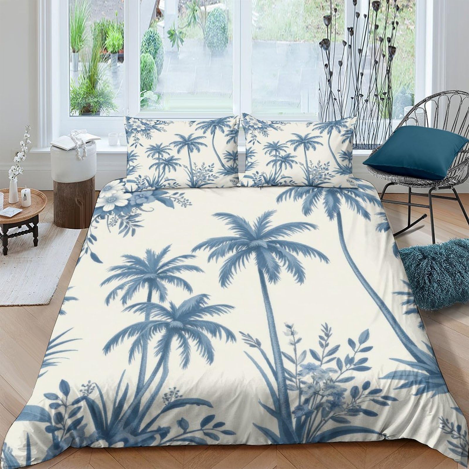 Ctjqhvkz Style-6 3D Printed Blue Palm Tree Fitted Sheet Microfiber Soft Breathable Tropical Beach Mattress Cover For Bedroom Guestroom Decor Single（135X200cm）