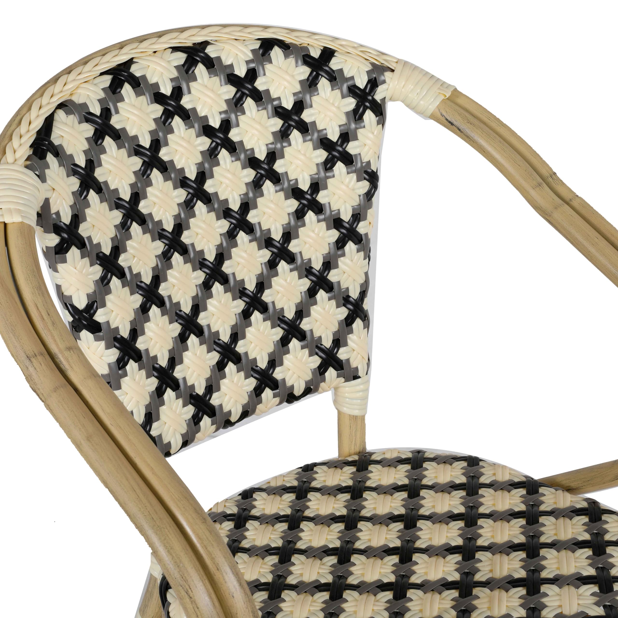 Oviala Fauteuil de terrasse bistrot Parisien en Aluminium et rotin Noir
