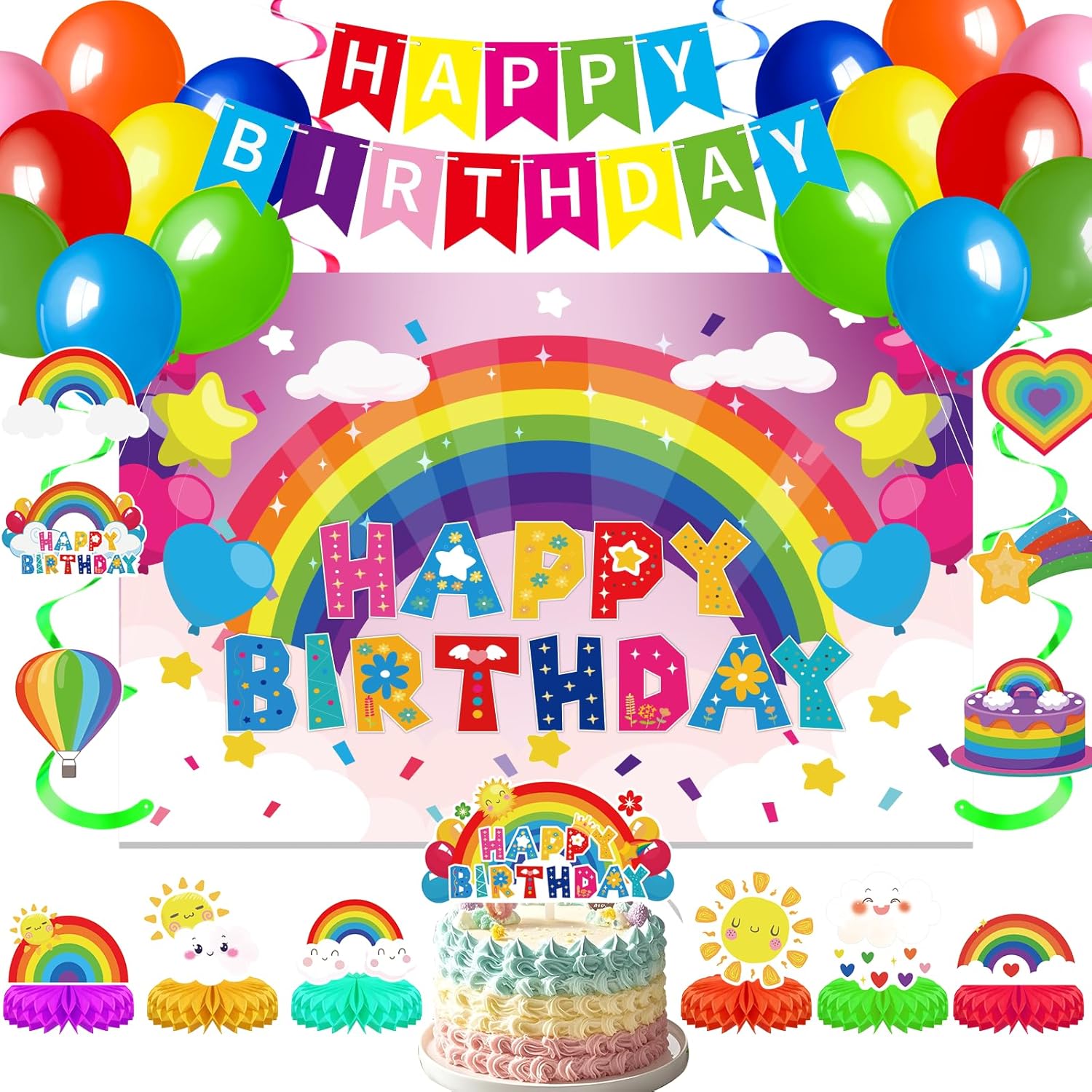 Rainbow Birthday Party Decorations for $6.49 at Amazon