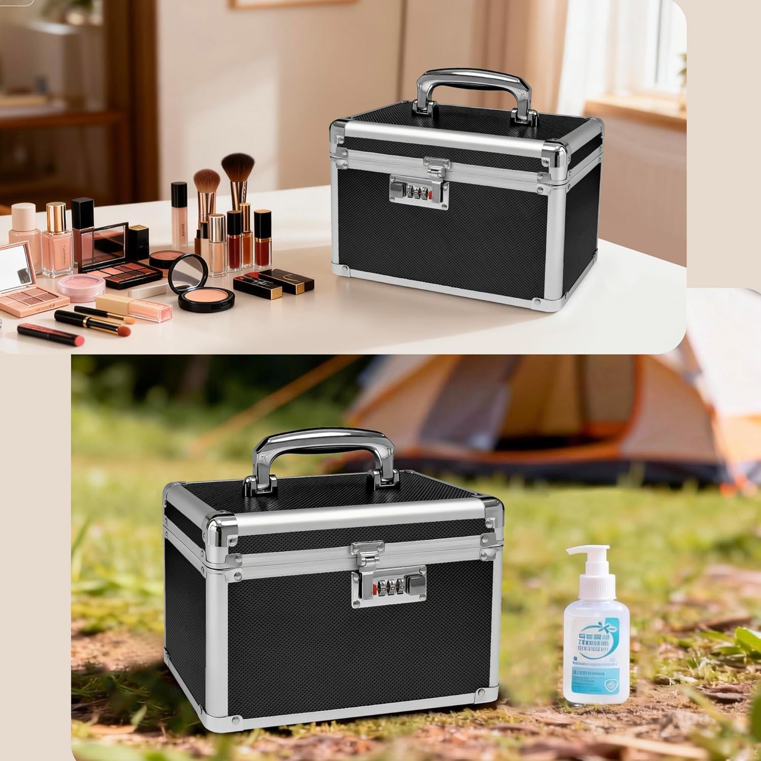 Black Medication Combination Lock Boxes with Code for Personal Items, Medicine Lockbox for Documents 9.76 x 6.02 x 7.48 Inches Colorful Small