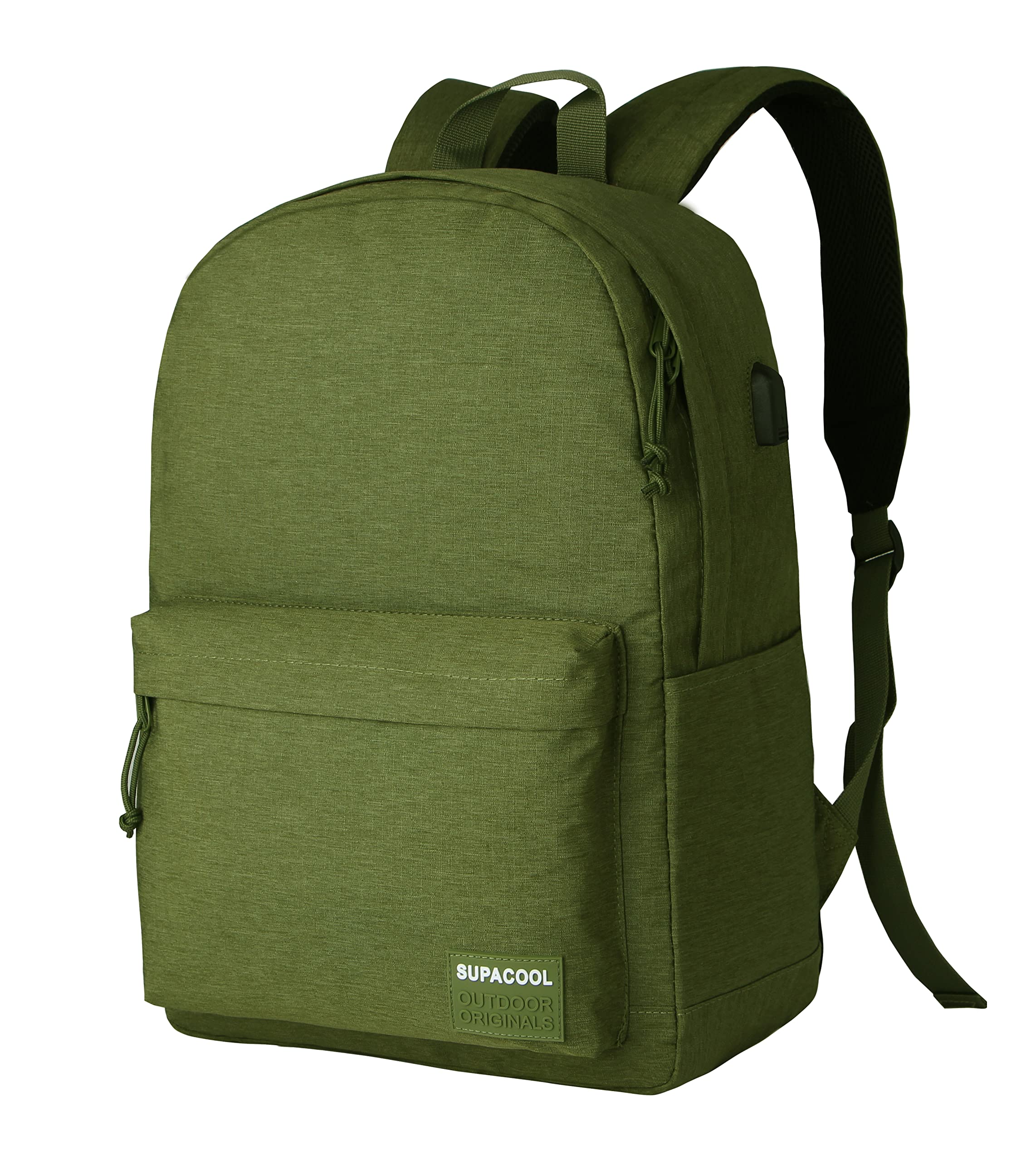 SUPACOOL Casual Laptop Backpack for Men and Women, Backpack for College, USB Charging Port, Lightweight Pack Back(Olive)